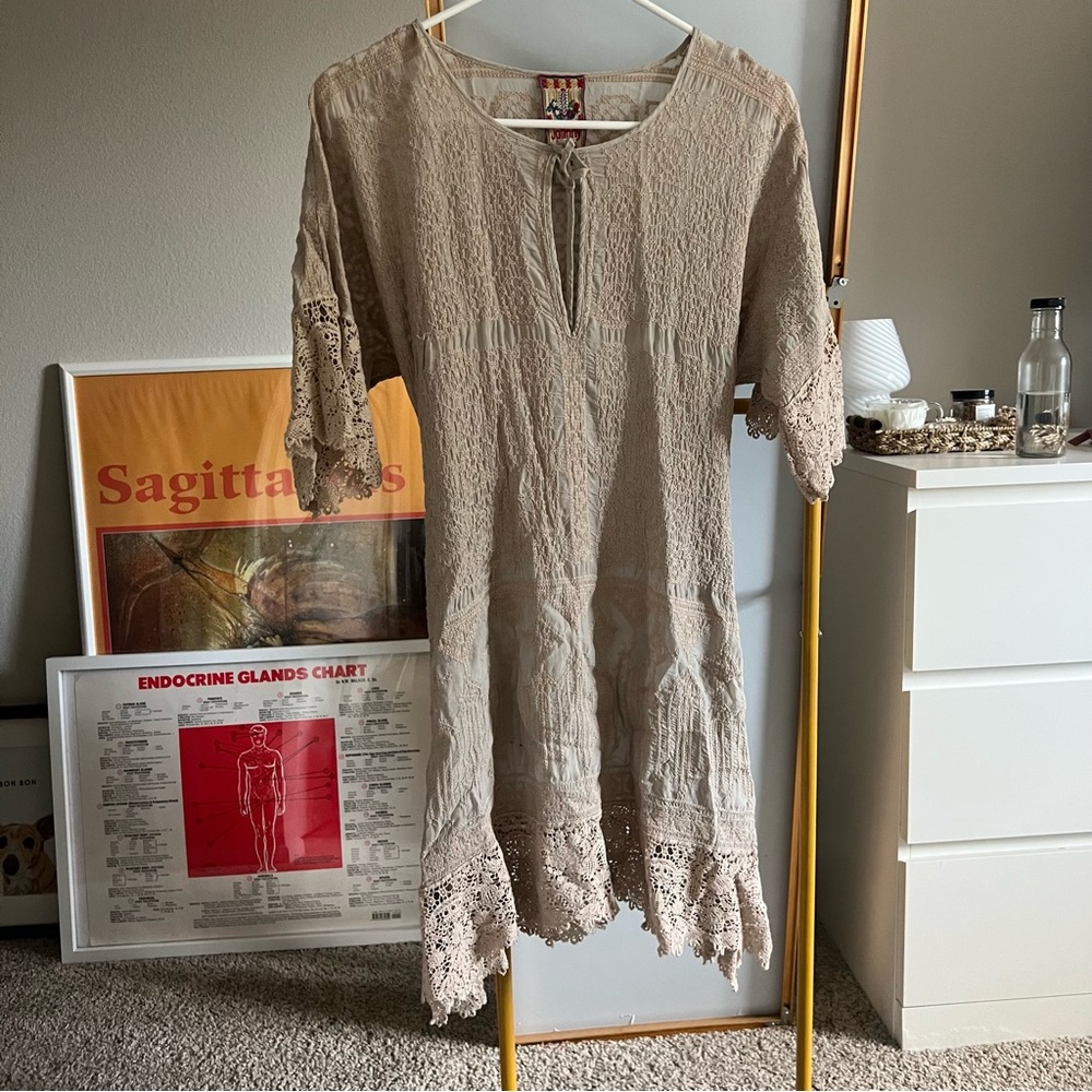 Johnny Was embroidered tan dress